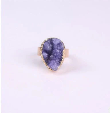 Natural Stone Agate Crystal Bud Rings Rose Vintage Rings