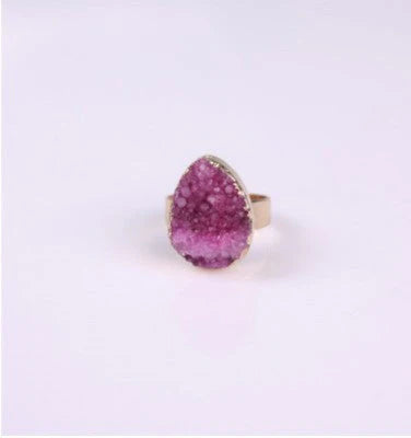 Natural Stone Agate Crystal Bud Rings Rose Vintage Rings