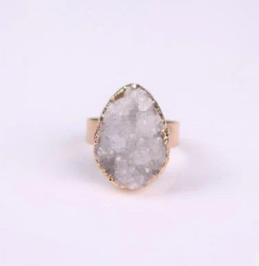 Natural Stone Agate Crystal Bud Rings Rose Vintage Rings