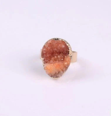 Natural Stone Agate Crystal Bud Rings Rose Vintage Rings