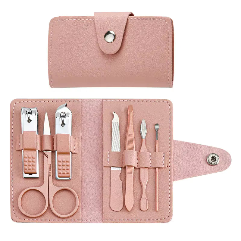 Professional Manicure Pedicure Kit for Women - 7PCS Set with Stainless Steel Tools in Colorful PU Leather Case