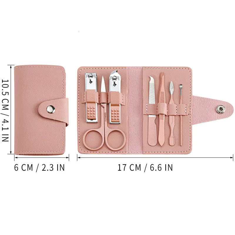 Professional Manicure Pedicure Kit for Women - 7PCS Set with Stainless Steel Tools in Colorful PU Leather Case