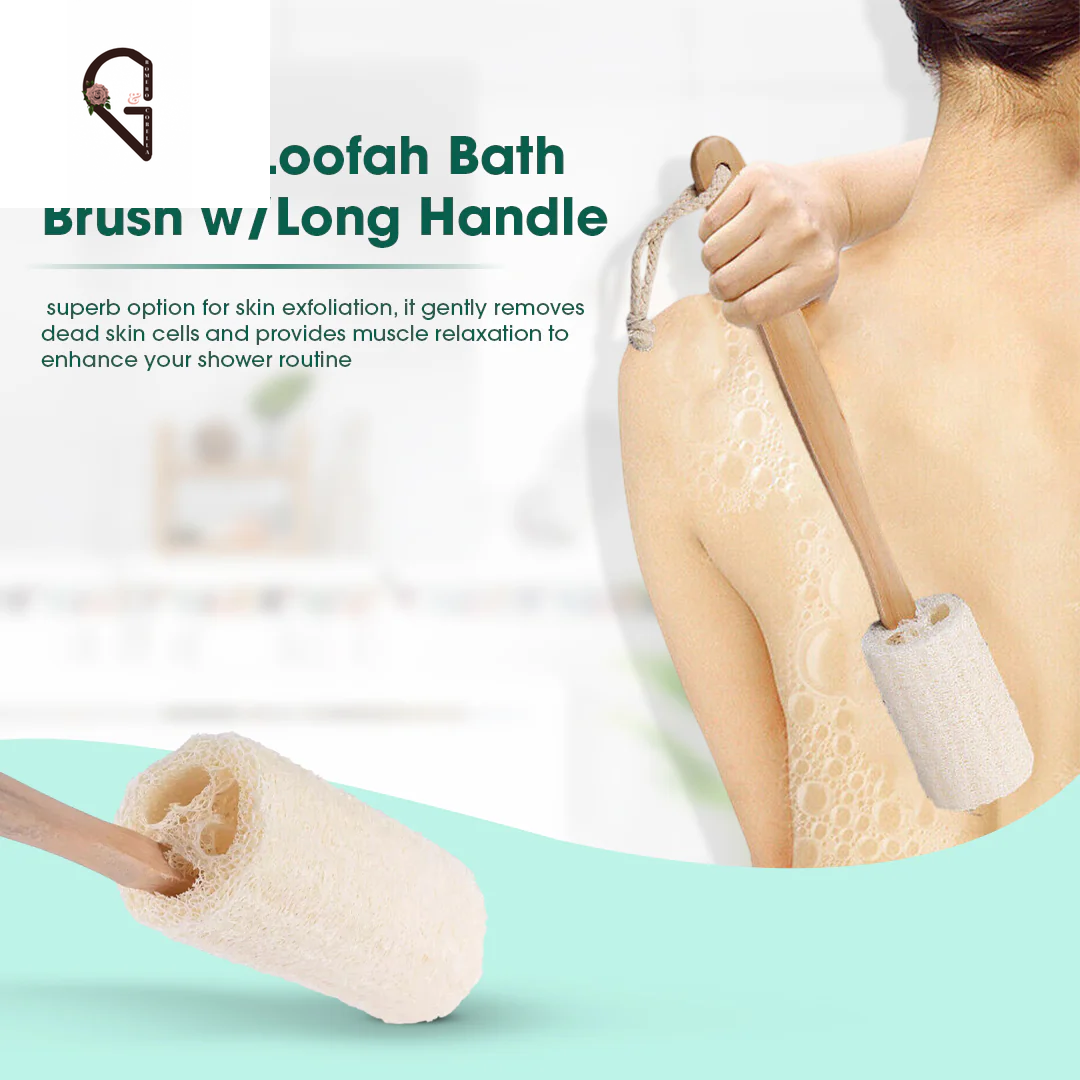 Natural Loofah Bath Brush W/Long Handle.