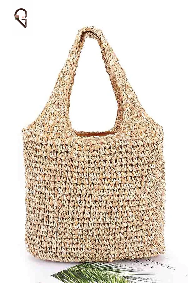 2 Tone Straw Woven Shoulder Bag