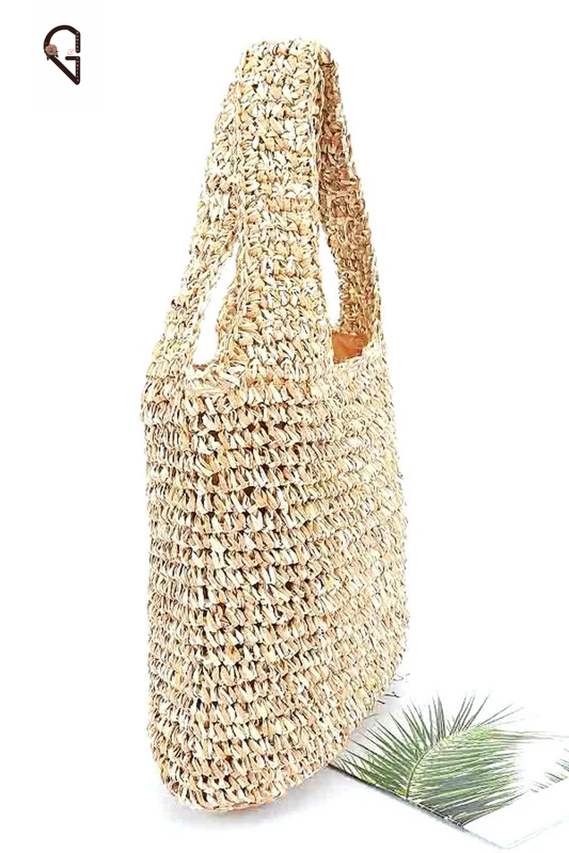 2 Tone Straw Woven Shoulder Bag