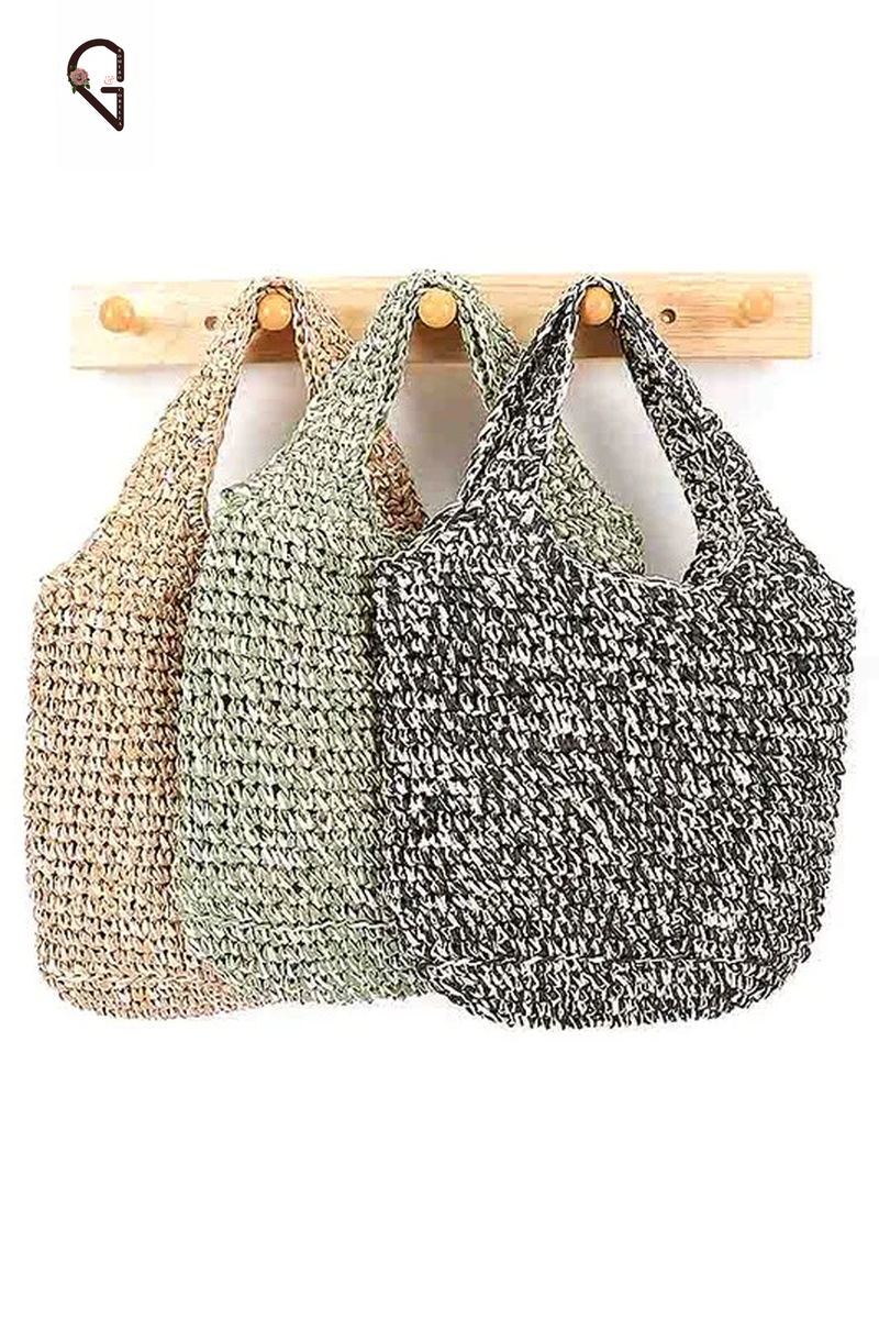 2 Tone Straw Woven Shoulder Bag