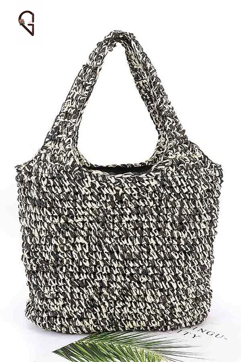 2 Tone Straw Woven Shoulder Bag