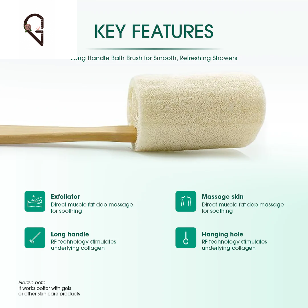 Natural Loofah Bath Brush W/Long Handle.