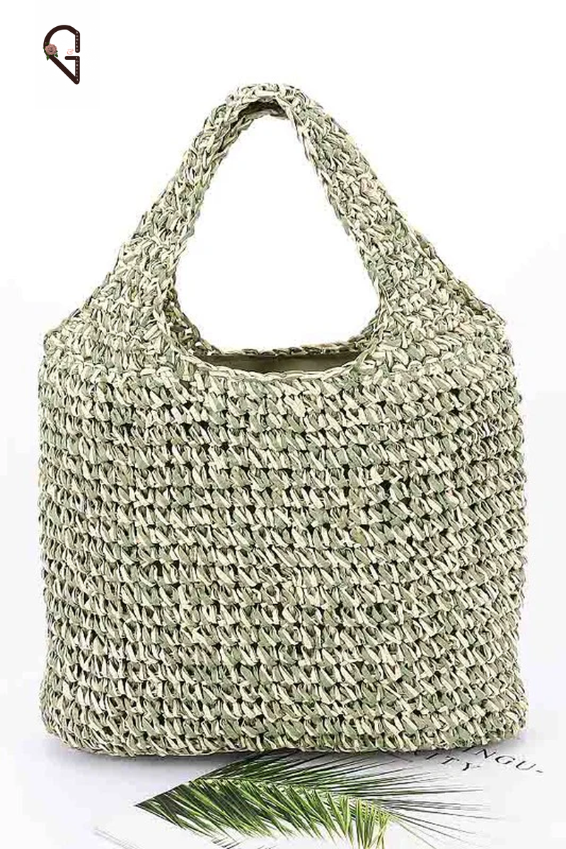 2 Tone Straw Woven Shoulder Bag